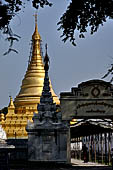 Myanmar - Mandalay, Sandamuni Pagoda. The entire ground is covered with 1749 small white pagodas with stone slabs with the Buddhist Tripitaka. 